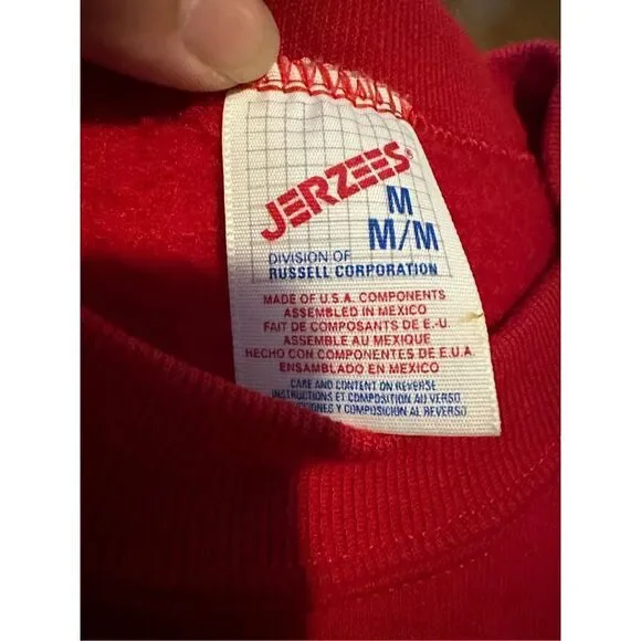 Vintage JERZEES Blank Solid Red 1980s Mens Sz Medium USA Crewneck Sweater GUC - Picture 2 of 6